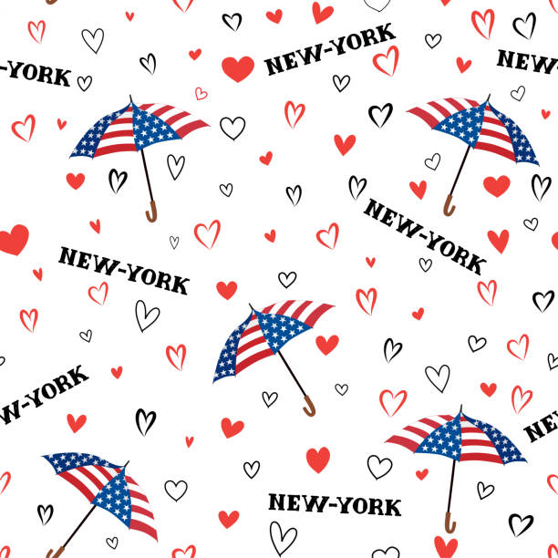 illustrazioni stock, clip art, cartoni animati e icone di tendenza di viaggia negli stati uniti senza soluzione di continuità. adoro lo sfondo di new york city. sentire - new york rain