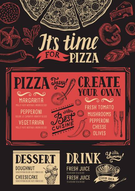 ilustrações de stock, clip art, desenhos animados e ícones de pizza menu restaurant, food template. - old fashioned pizza label design element