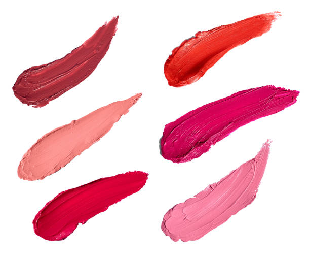 lipstick nail polish beauty make up cosmetics collection of various lipstick and nail polish strokes on white background. each one is shot separately lipstick stock pictures, royalty-free photos & images