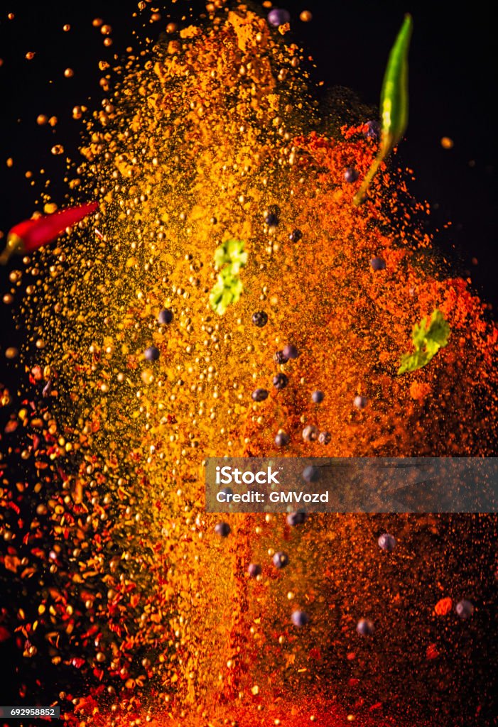Spice Explode Spice Mix Food Explosion With Chili And Peppercorns Stock Photo ...