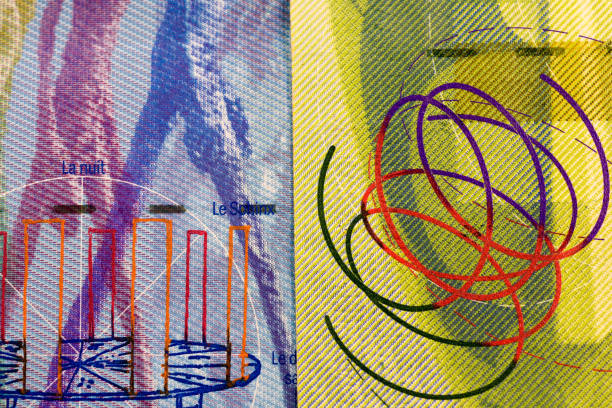 bouchent note de devise francs suisses chf - switzerland swiss currency chf euro symbol photos et images de collection