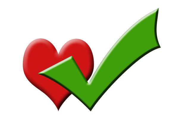 Green tick sign and Red heart checked , we love right things
