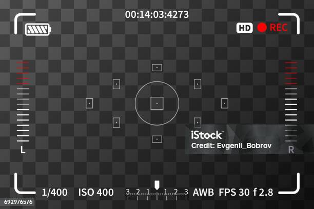 Camera Viewfinder With Iso Battery And Audio Levels Marks On Transparent Background Stock Illustration - Download Image Now
