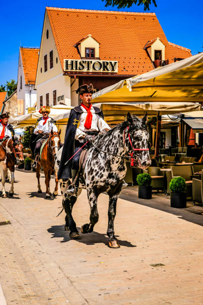 The Kravat Regiment Cavalrymen on horseback riding thru Zagreb, Croatia