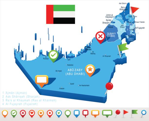 阿拉伯聯合大公國-地圖和國旗 — — 圖 - 阿治曼酋長國 幅插畫檔、美工圖案、卡通及圖標