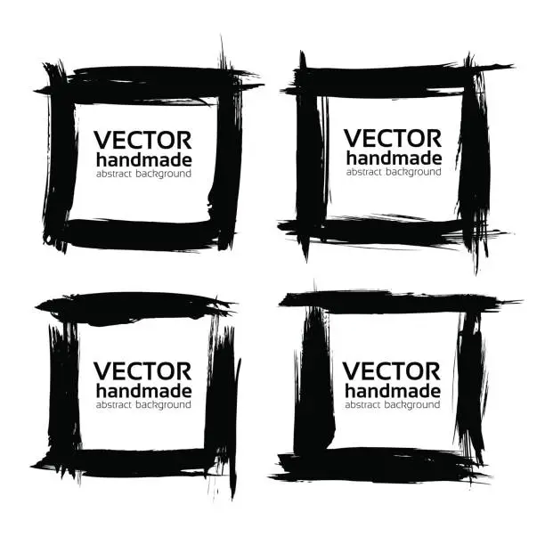 Vector illustration of Square frames from abstract black textured strokes isolated on a