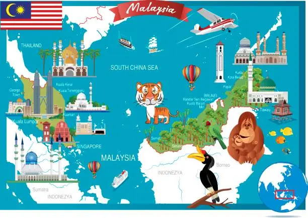 Vector illustration of Cartoon map of Malaysia