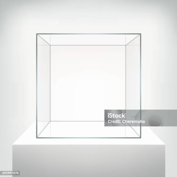 Glass Empty Vector Showcase On White Background Stock Illustration - Download Image Now - Glass - Material, Box - Container, Museum