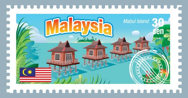 Malaysia Postage Vector Malaysia Postage mabul island stock illustrations