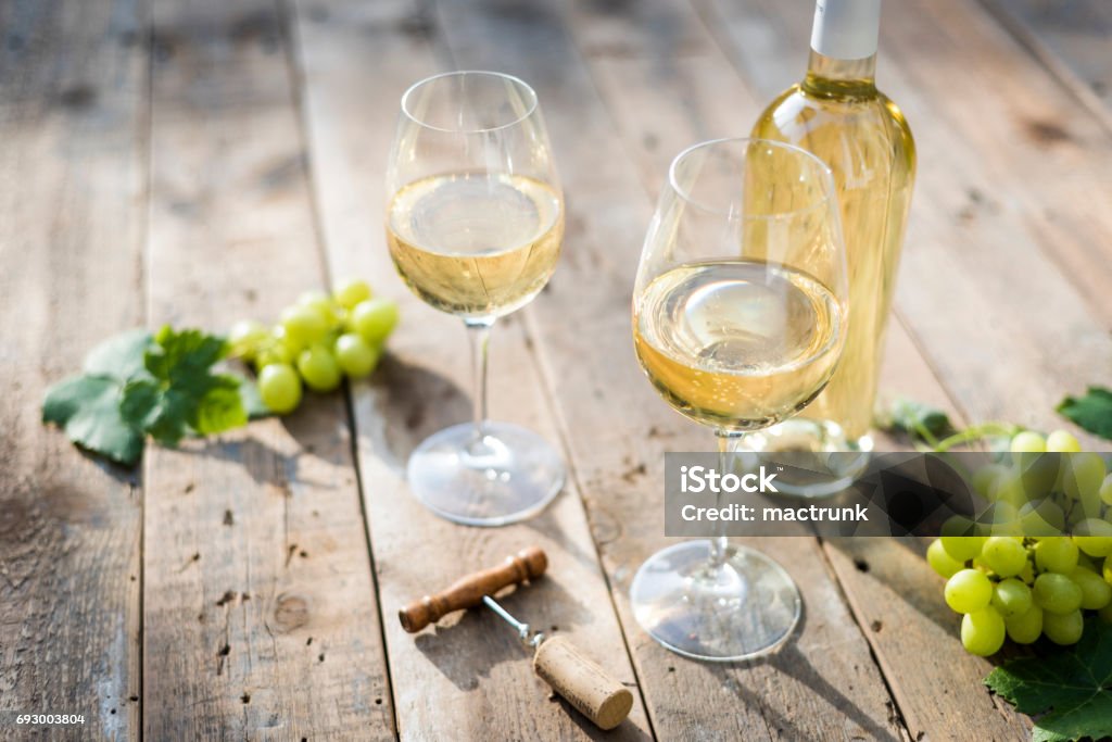 White wine White wine on summer day outdoor White Wine Stock Photo