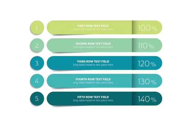 Vector illustration of Table, schedule design template with 5 row. Vector banner.