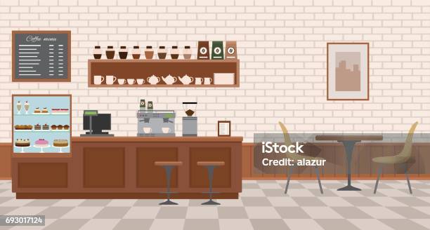 Empty Cafe Interior Stock Illustration - Download Image Now - Cafe, Indoors, Vector