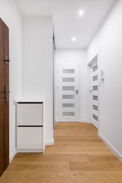 istock White entryway with wooden floor 693020356