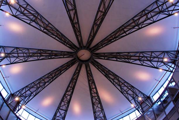 istock metal roof structure of modern building 693033580