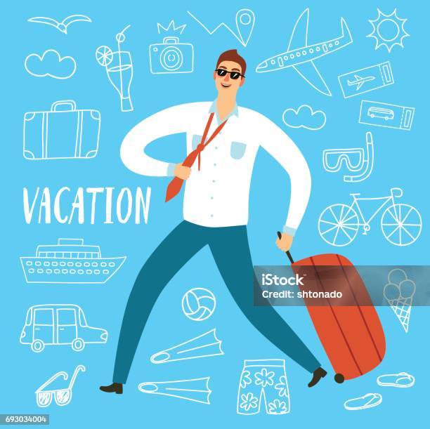 Man Worker Running With Suitcase Stock Illustration - Download Image Now - Adult, Airplane, Airplane Ticket