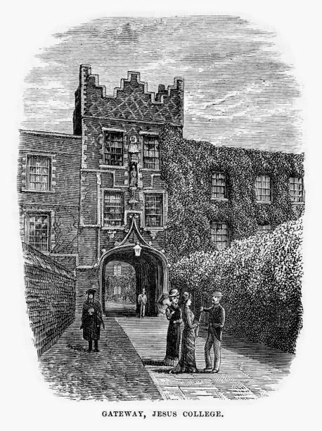 istock Gateway, Jesus College, Cambridge, Cambridgeshire, England Victorian Engraving, 1840 693034984
