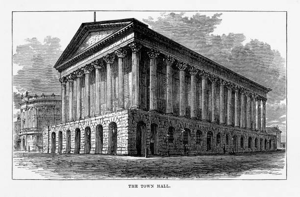 istock Town Hall, Birmingham, Midlands, England Victorian Engraving, 1840 693043962