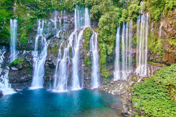 Cascade Langevin - Reunion Island Cascade Langevin - Reunion Island cascade range photos stock pictures, royalty-free photos & images