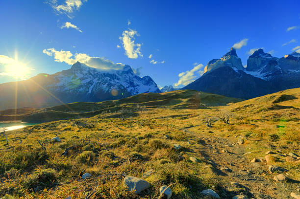 Scenic view on Torres del Paine National Park from Mirador Base Las Torres