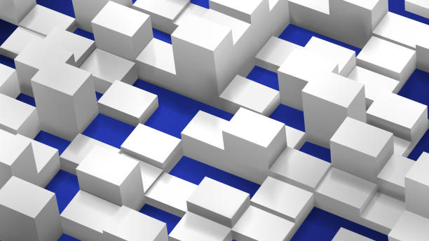 istock Abstract background of cubes and parallelepipeds, white on blue 693067142
