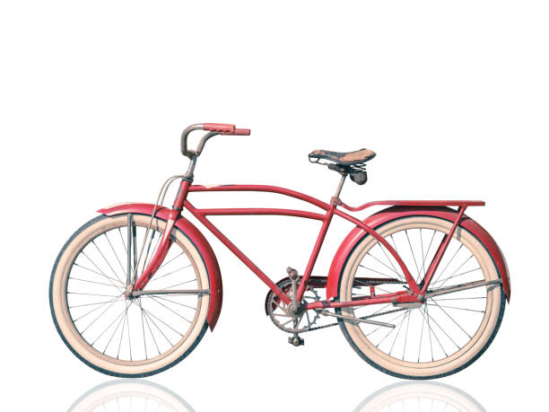 Retro vintage red bicycle isolated on white background. clipping path. Retro vintage red bicycle isolated on white background. clipping path. retro bicycle stock pictures, royalty-free photos & images