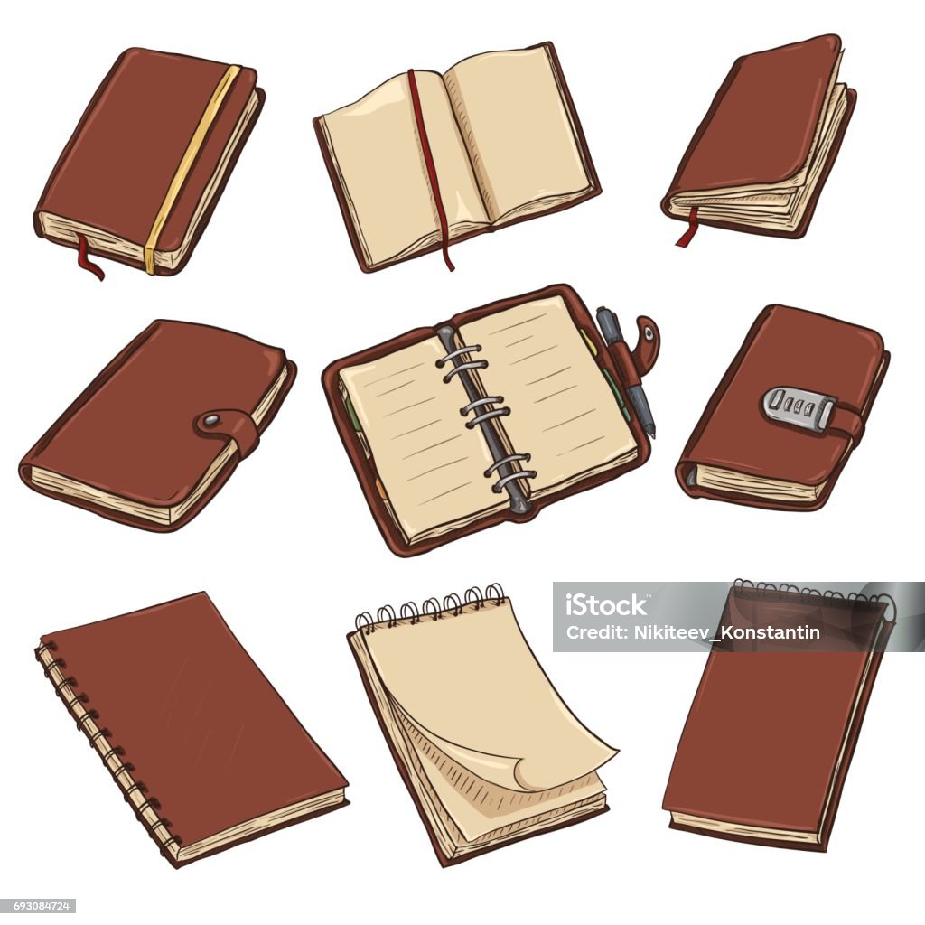 Ilustración de Conjunto De Vectores De Dibujos Animados Cuadernos Libretas  Y Diarios y más Vectores Libres de Derechos de Cuaderno de apuntes - iStock