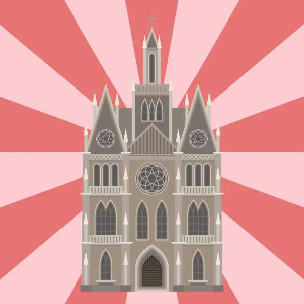 Vector illustration of Cathedral catholic church temple traditional building landmark tourism vector illustration