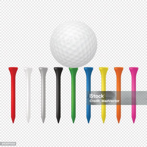 Illustration Of Sports Set Realistic Golf Ball With Tees Design Templates In Vector Closeup Isolated On Transparent Background Stock Illustration - Download Image Now