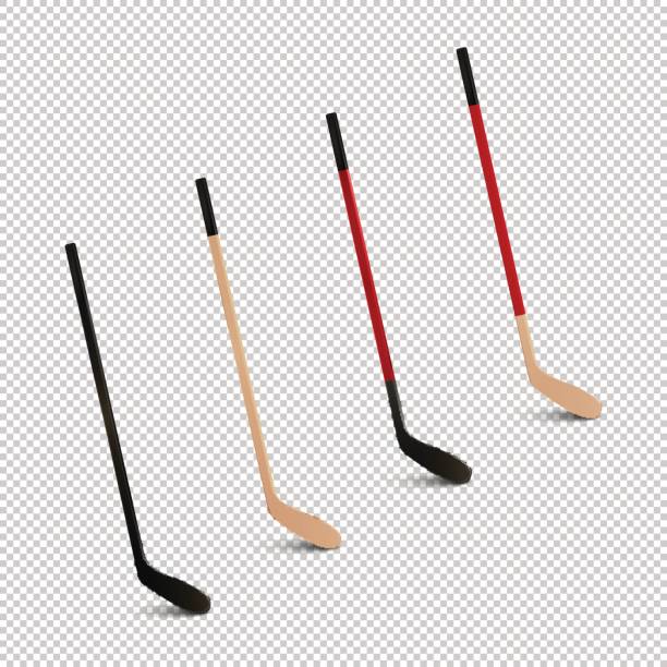 illustration des sport-realistische icon-set - sticks eishockey. design-vorlagen in vektor. closeup auf transparenten hintergrund isoliert - hockeyschläger stock-grafiken, -clipart, -cartoons und -symbole