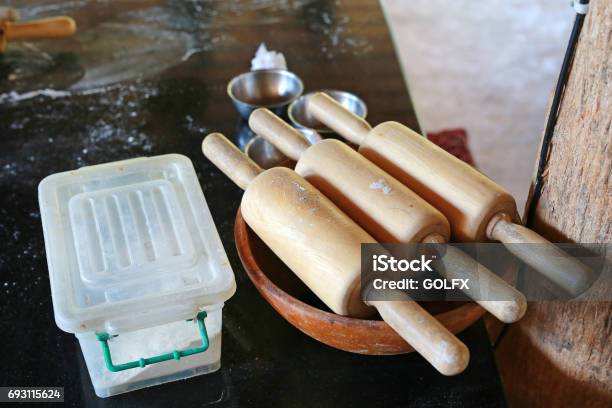 Wooden Rolling Pin Tools Stock Photo - Download Image Now - Archival, Art, Arts Culture and Entertainment
