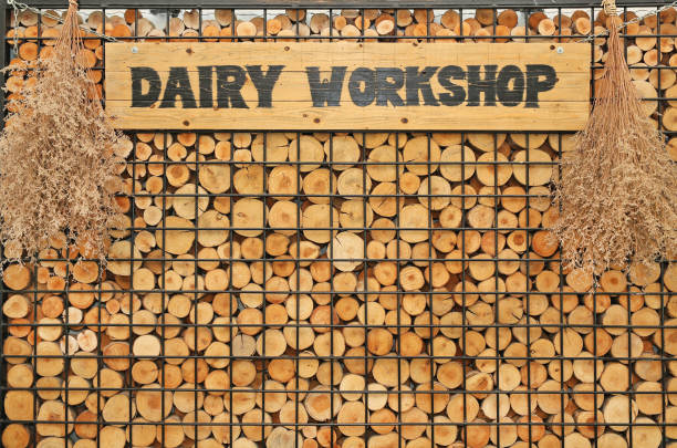 istock Wood Log Timber Organise in the Grill Panel with dried grass. 693119070