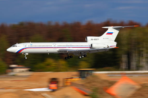 Tupolev Tu-154B-2 RA-85571 of Russian Air Force landing at Chkalovsky. stock photo