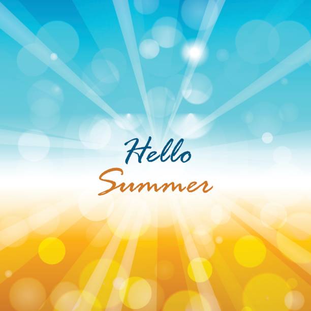 ilustrações de stock, clip art, desenhos animados e ícones de summer background with hello summer text - warm up beach