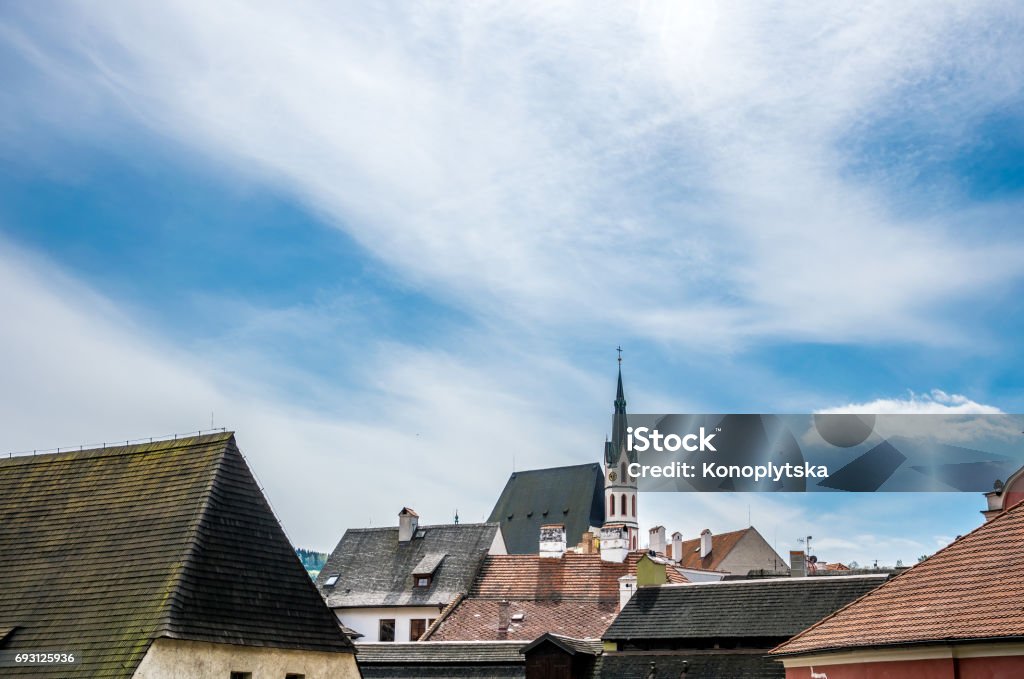 Picturesque old tiled roofs. The ancient city of Ceske Krumlov, Czech Republic ancient city of Prague. Panorama of the old town Czech Republic Stock Photo