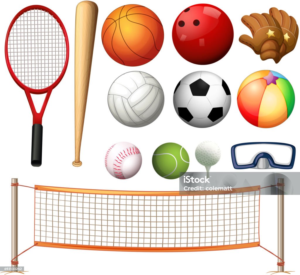 Volleyball net and different types of balls Volleyball net and different types of balls illustration Volleyball Net stock vector