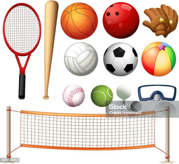 Volleyball Net And Different Types Of Balls Stock Illustration - Download Image Now - Volleyball Net, Tennis Net, Art