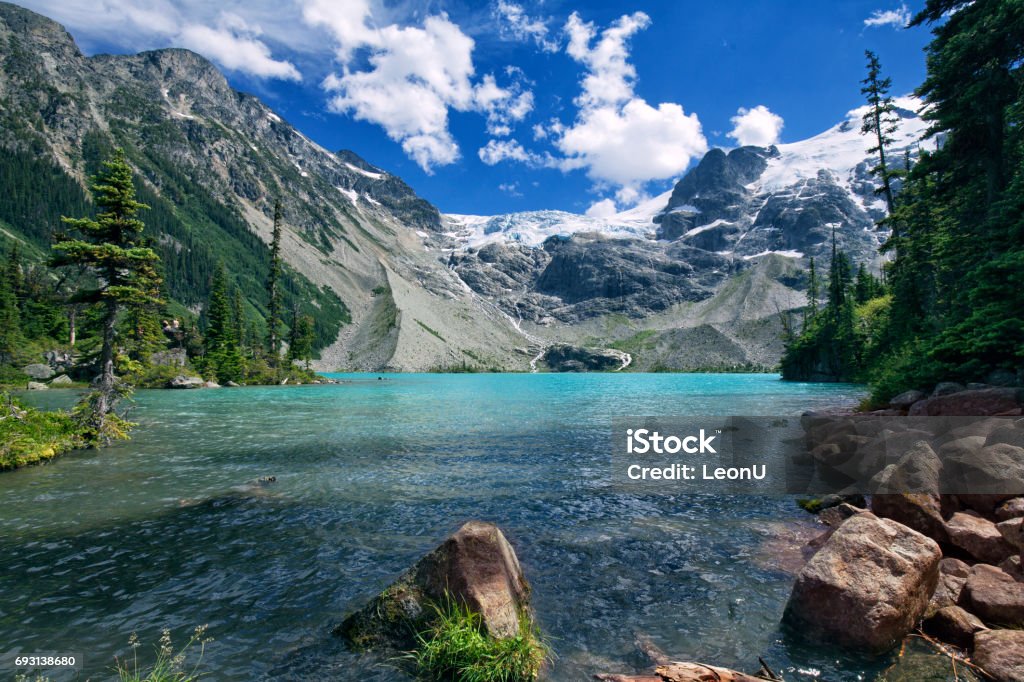 Joffre Lakes in summer, BC, Canada Upper Joffre Lake in summer in Pemberton, BC, Canada Vancouver - Canada Stock Photo
