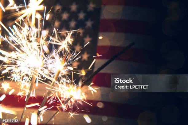 Fourth Of July Background Stock Photo - Download Image Now - Fourth of July, Firework Display, American Flag