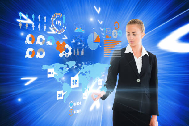 istock Blonde businesswoman touching interface 693139836