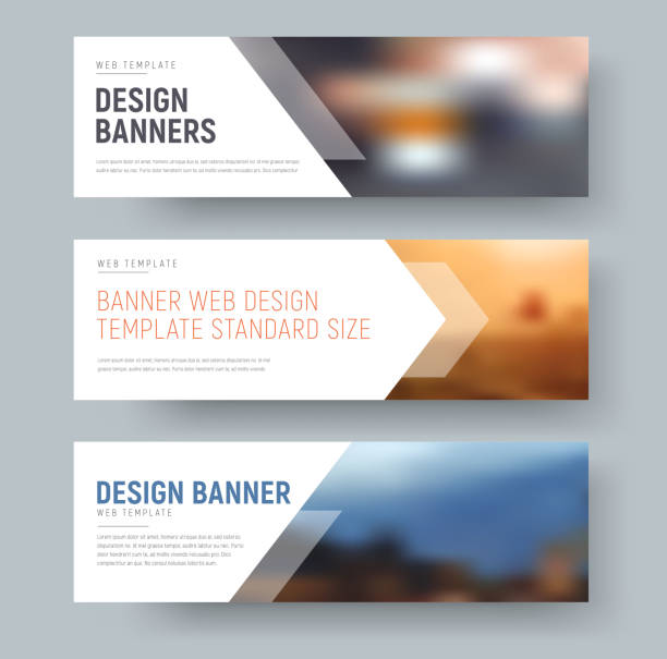 ilustrações de stock, clip art, desenhos animados e ícones de design of standard horizontal web banners with space for photo and text. - blue button