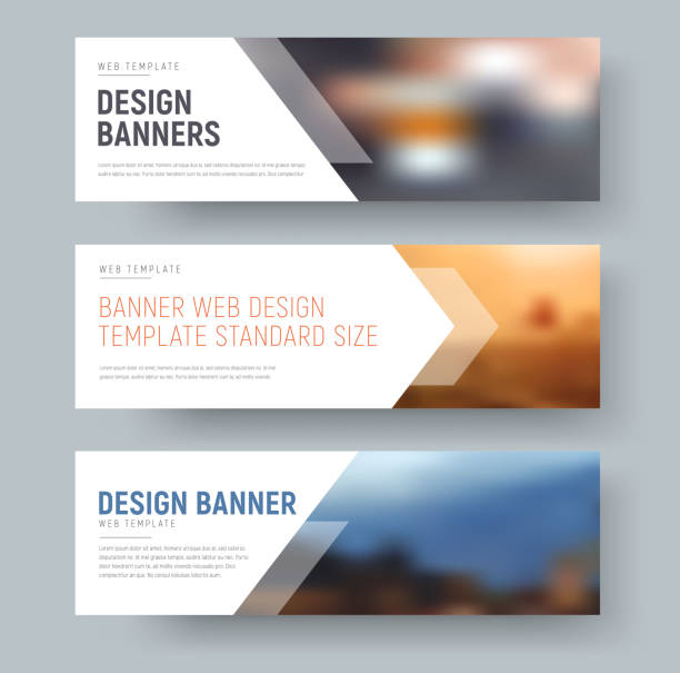 Design of standard horizontal web banners with space for photo and text. Design of standard horizontal web banners with space for photo and text. A template with an arrow and transparent elements. Vector illustration. Set digital ads mockups stock illustrations