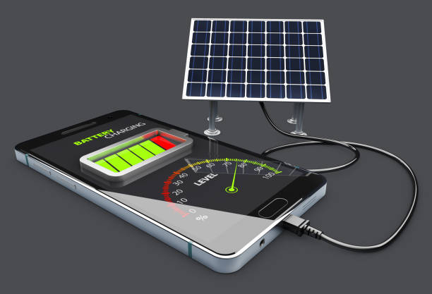 istock Phone charging and Solar Battery, isolated Black, 3d Illustration 693162380