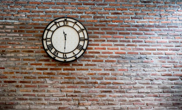 istock vintage clock on brick wall background 693165260