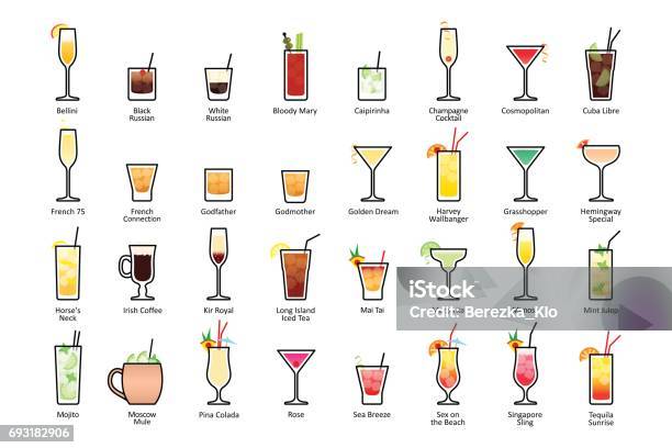 Alcoholic Cocktails With Titles Iba Official Cocktails Contemporary Classics Stock Illustration - Download Image Now