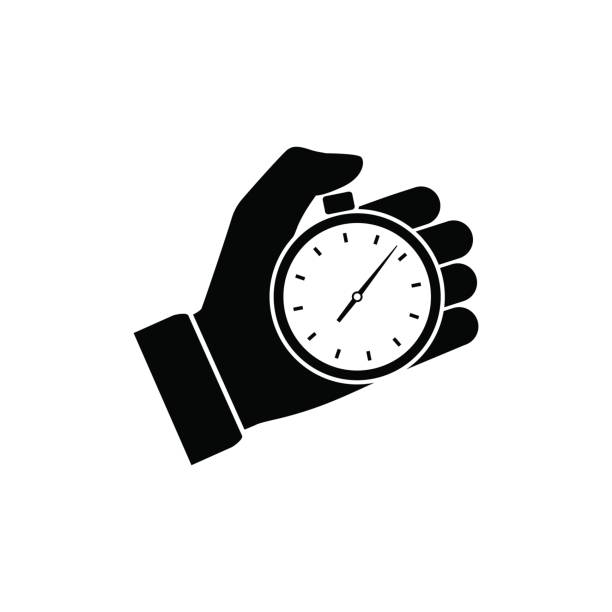 stoppuhr in der hand, symbol - time minute hand small timer stock-grafiken, -clipart, -cartoons und -symbole