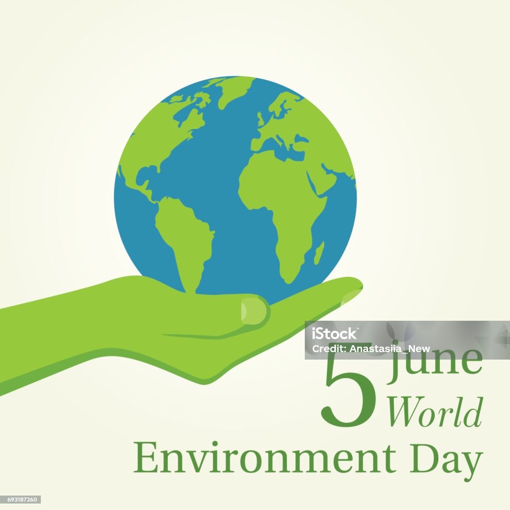 World Environment Day World Environment Day. 5 june. Green hands holding the earth globe. Place for text. Posters, greeting card, ecology nature. Vector illustration flat design. Isolated on white background. Abstract stock vector