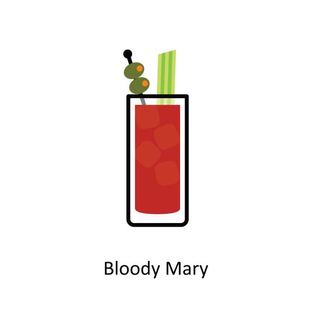 illustrazioni stock, clip art, cartoni animati e icone di tendenza di icona del cocktail bloody mary in stile piatto - juice celery drink vegetable