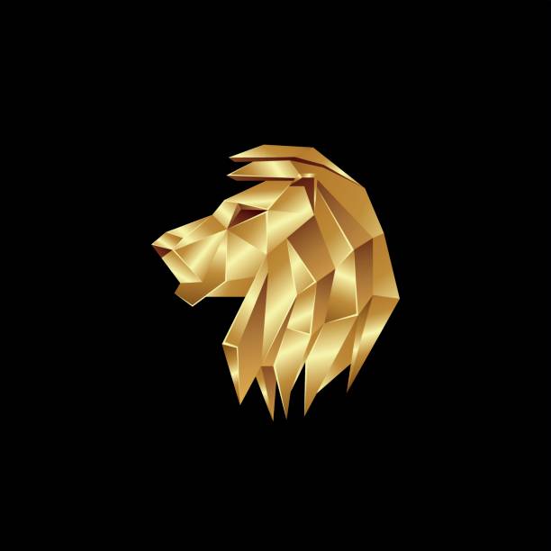 istock Golden lion head. Polygon style lion emblem on a black background. 693196454