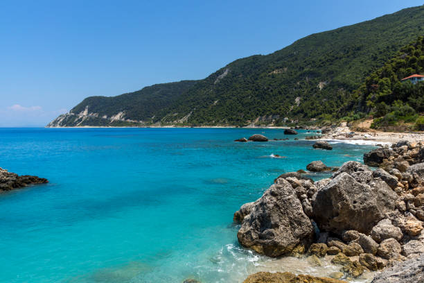 istock Panoramic view of Agios Nikitas Beach with blue waters, Lefkada, Greece 693200216
