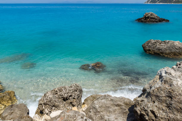 istock Panoramic view of Agios Nikitas Beach with blue waters, Lefkada, Greece 693200286